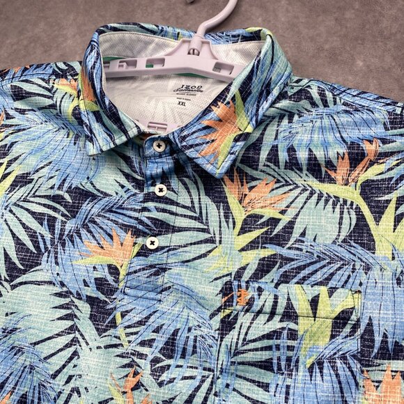 IZOD Saltwater Polo Shirt Mens XL Blue Floral Relaxed Classics All Over Print - Picture 5 of 10
